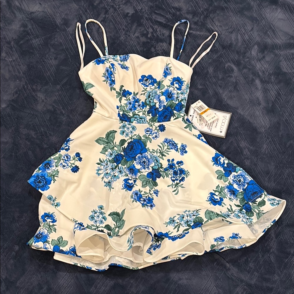 Floral Blue and White Juniors Dress